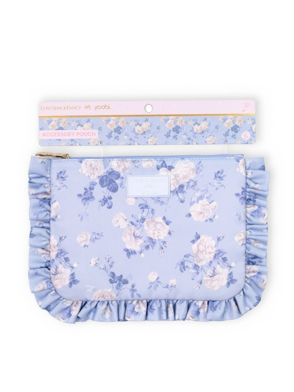 NWT LoveShackFancy Yoobi Target Everblooming Rosettes Blue Rose Ruffle Pouch